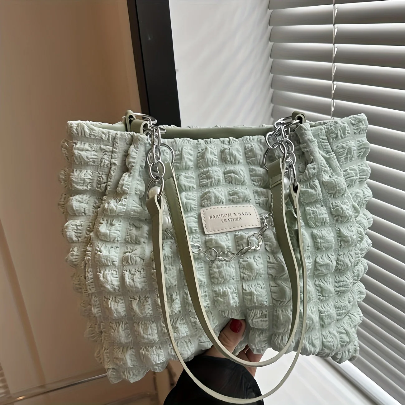 Bellevo Plaid Canvas Tote Bag – Karierte Schultertasche mit Reißverschluss - Image 4