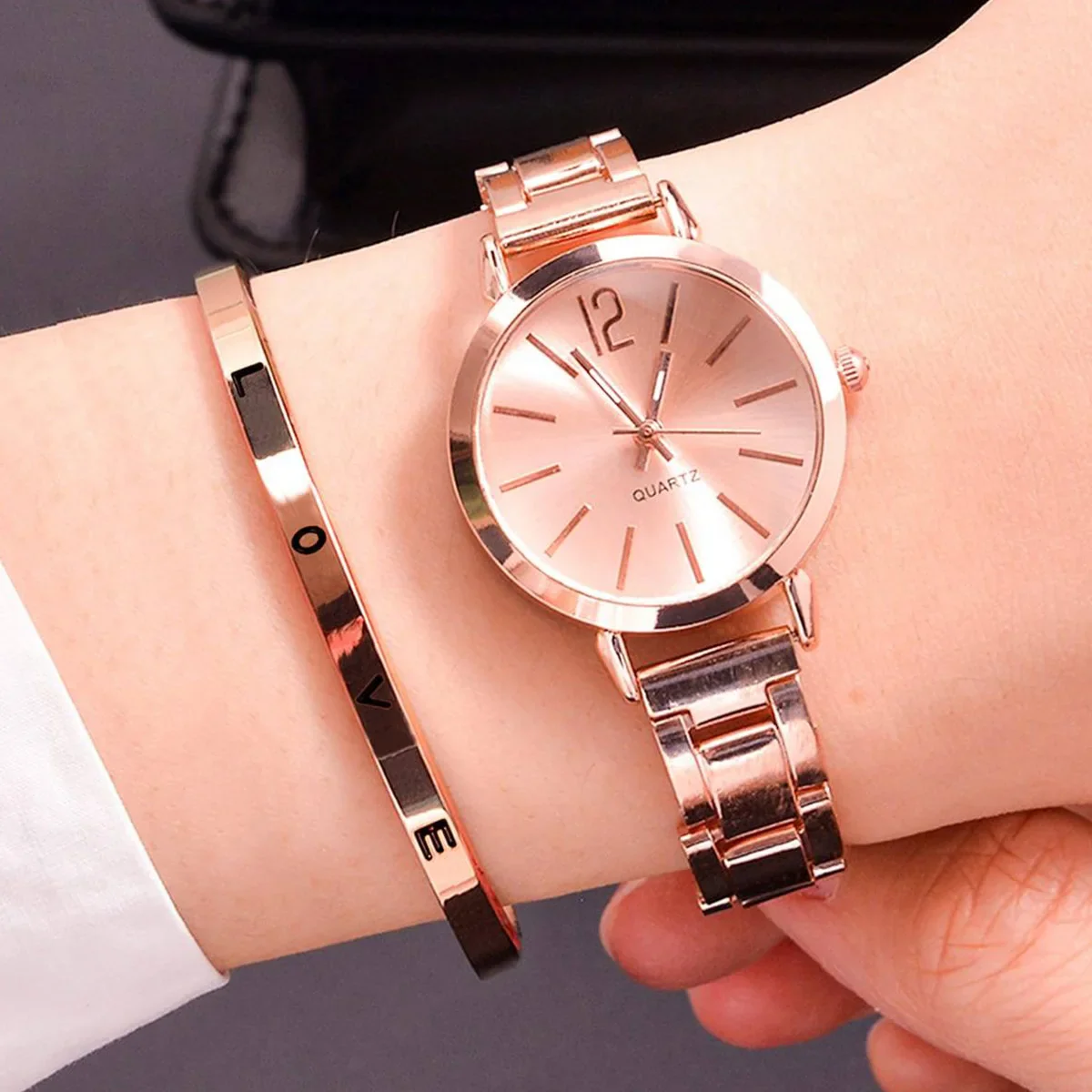 Damen Quarz-Armbanduhr mit Edelstahlarmband im 2er-Set - Image 2