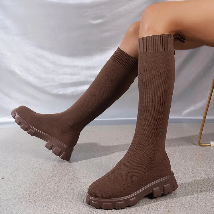 Eloria Damen Kniehohe Boots mit elastischem Schaft und Plateau - Image 8