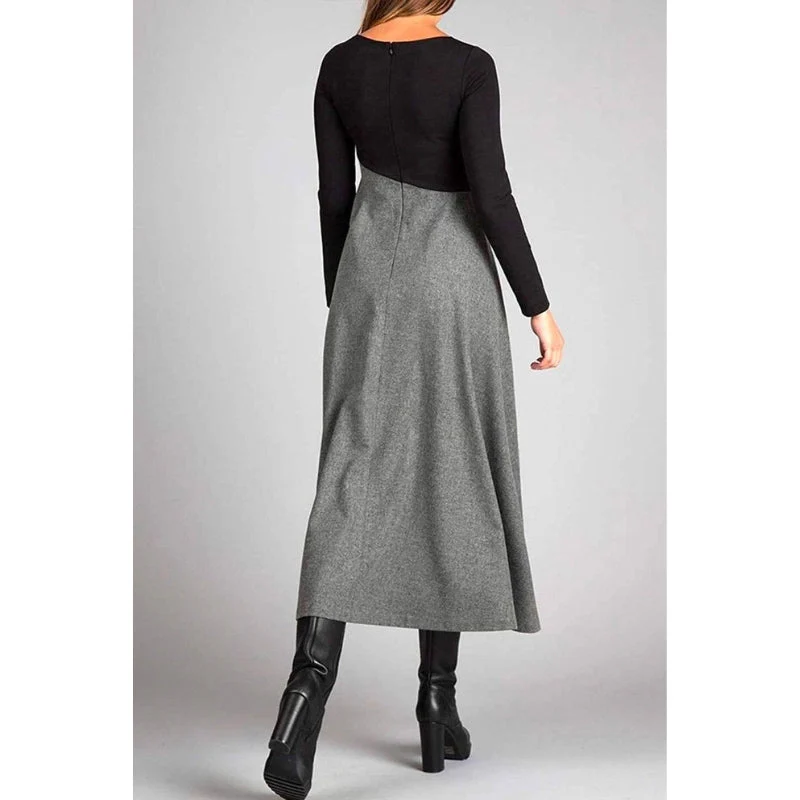 Elvoria Damen Maxikleid mit V-Ausschnitt und zweifarbigem Design - Image 4