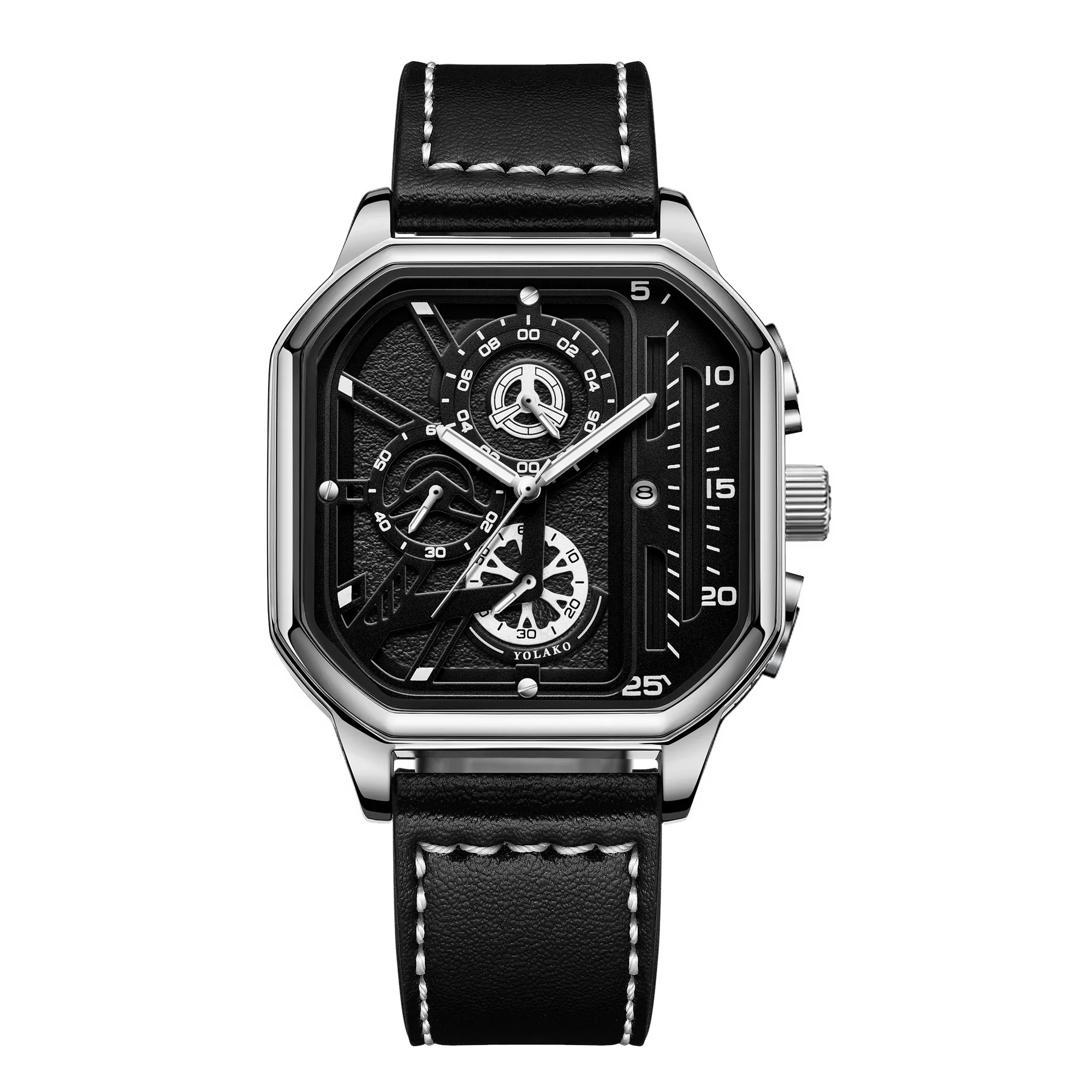 Quarz-Armbanduhr mit quadratischem Gehäuse und Lederarmband - Image 3