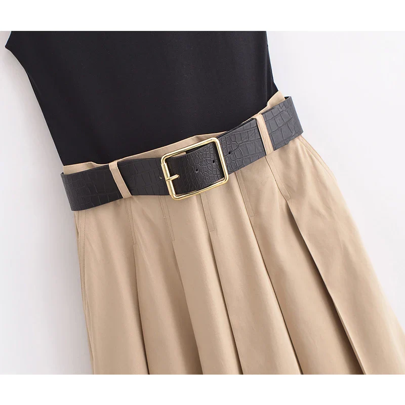 Valerina Damen Midi Kleid Ärmellos Plissiert - Image 5
