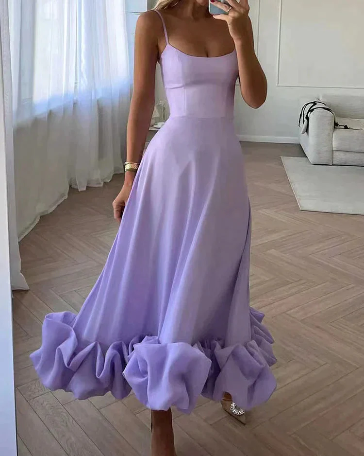 Valessia A-Linien Damenkleid mit eckigem Ausschnitt und Volantsaum - Image 4