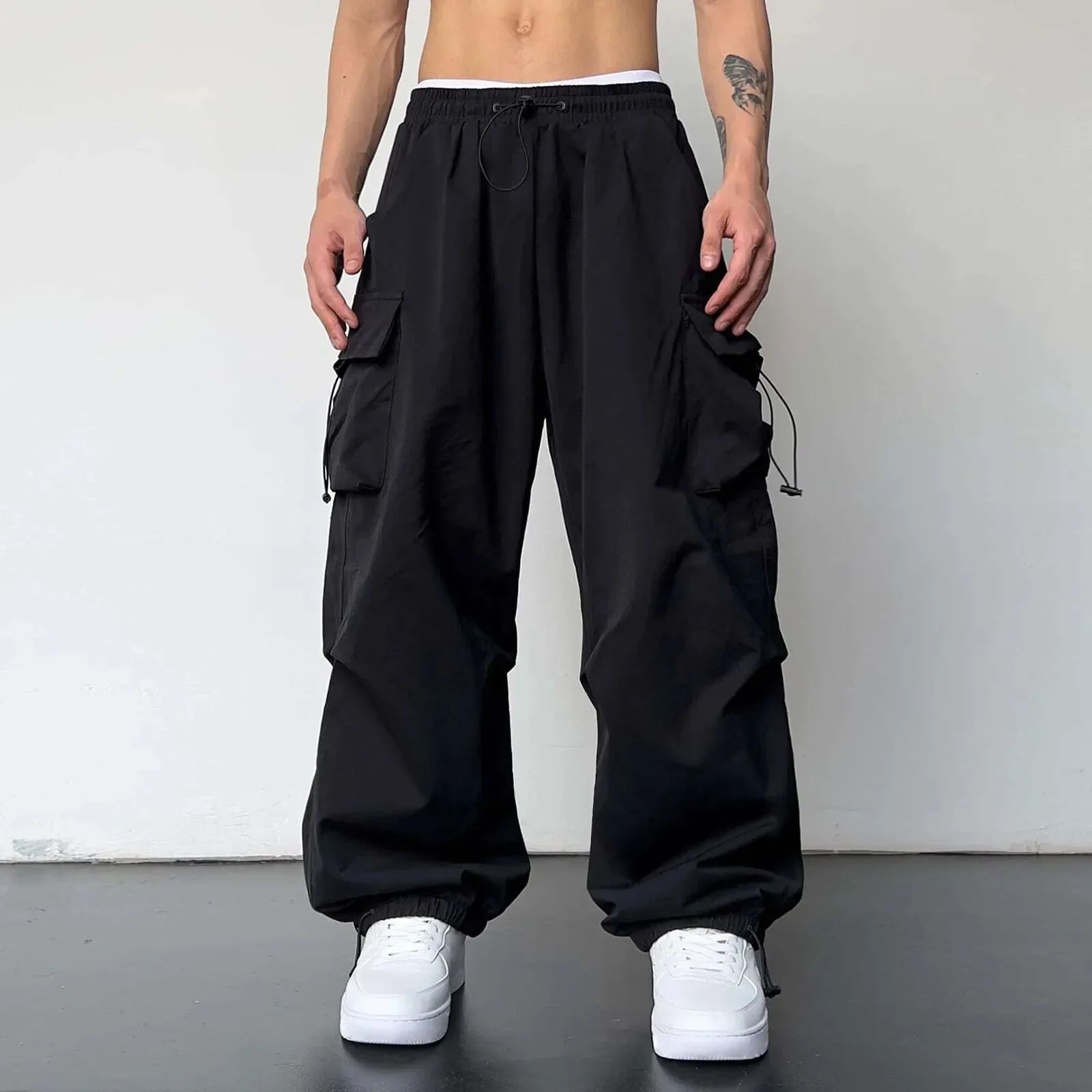 Varento Cargo Hose mit geradem Schnitt und Kordelzug – Freizeit Hose mit Taschen - Image 2
