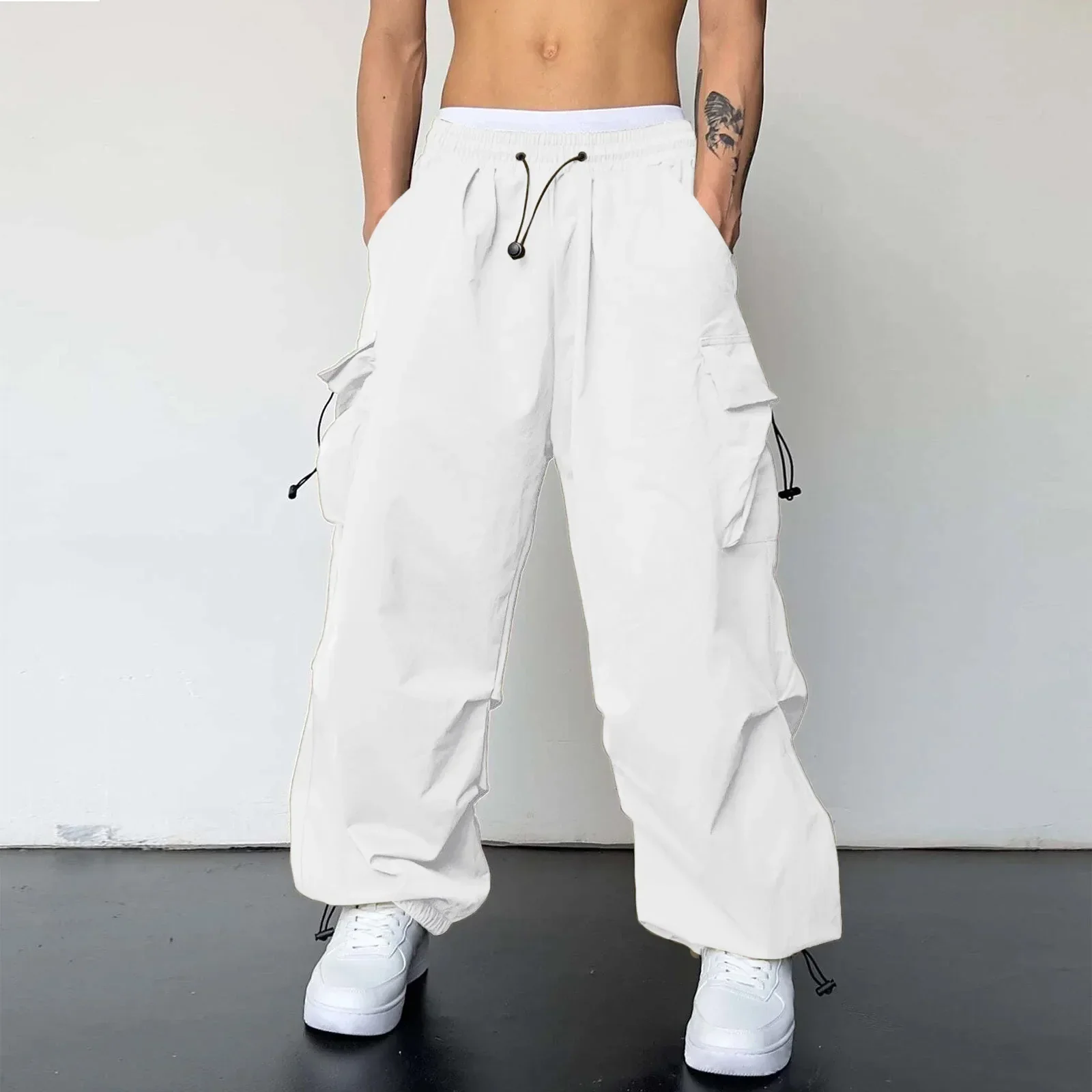 Varento Cargo Hose mit geradem Schnitt und Kordelzug – Freizeit Hose mit Taschen - Image 3