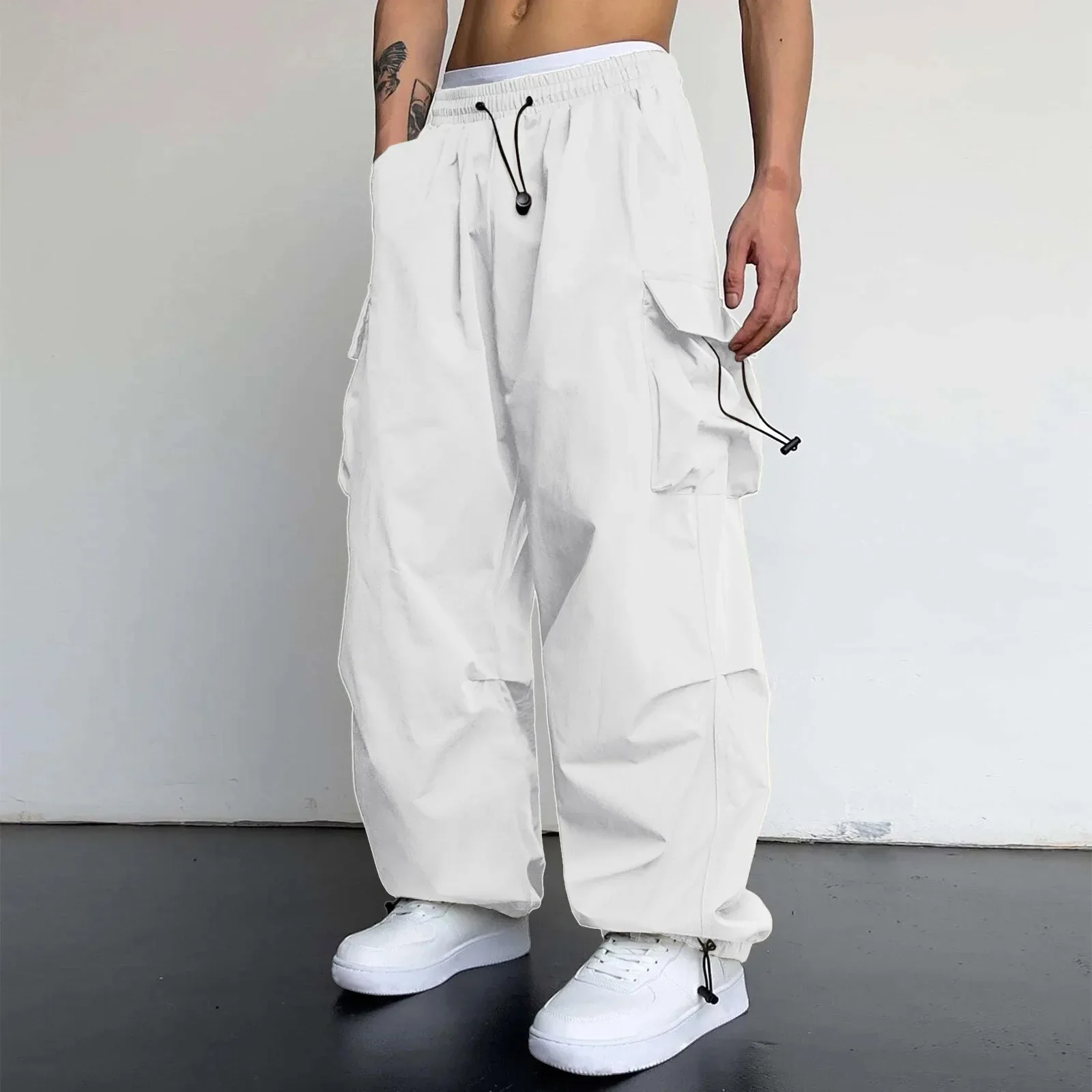 Varento Cargo Hose mit geradem Schnitt und Kordelzug – Freizeit Hose mit Taschen - Image 4