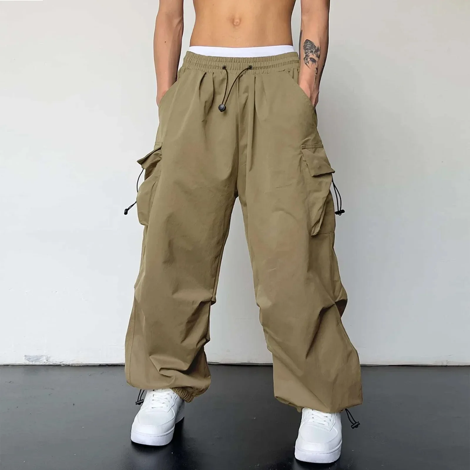 Varento Cargo Hose mit geradem Schnitt und Kordelzug – Freizeit Hose mit Taschen - Image 5