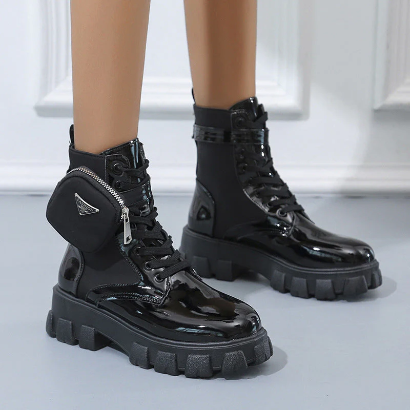Velmora Damen Ankle Boots mit Schnürung und kleiner Tasche - Image 5