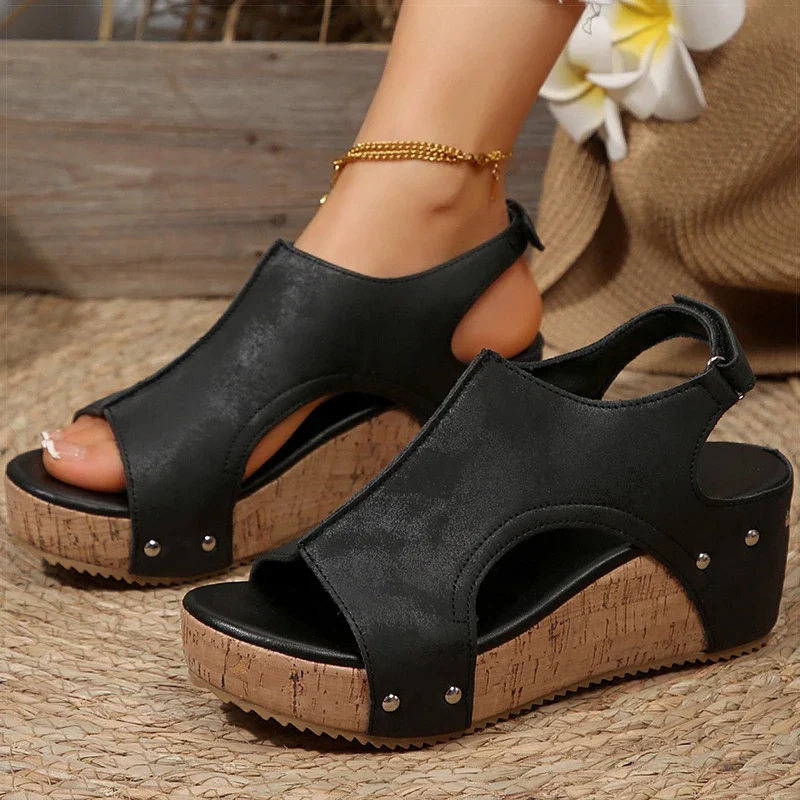 Velistra Damen Keilsandalen mit Plateau und Peep Toe - Image 2